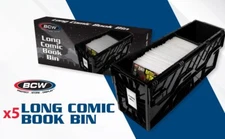 5 BCW LONG Comic Book Storage Bin Heavy Duty Plastic Box Hold 300 Bags Stackable