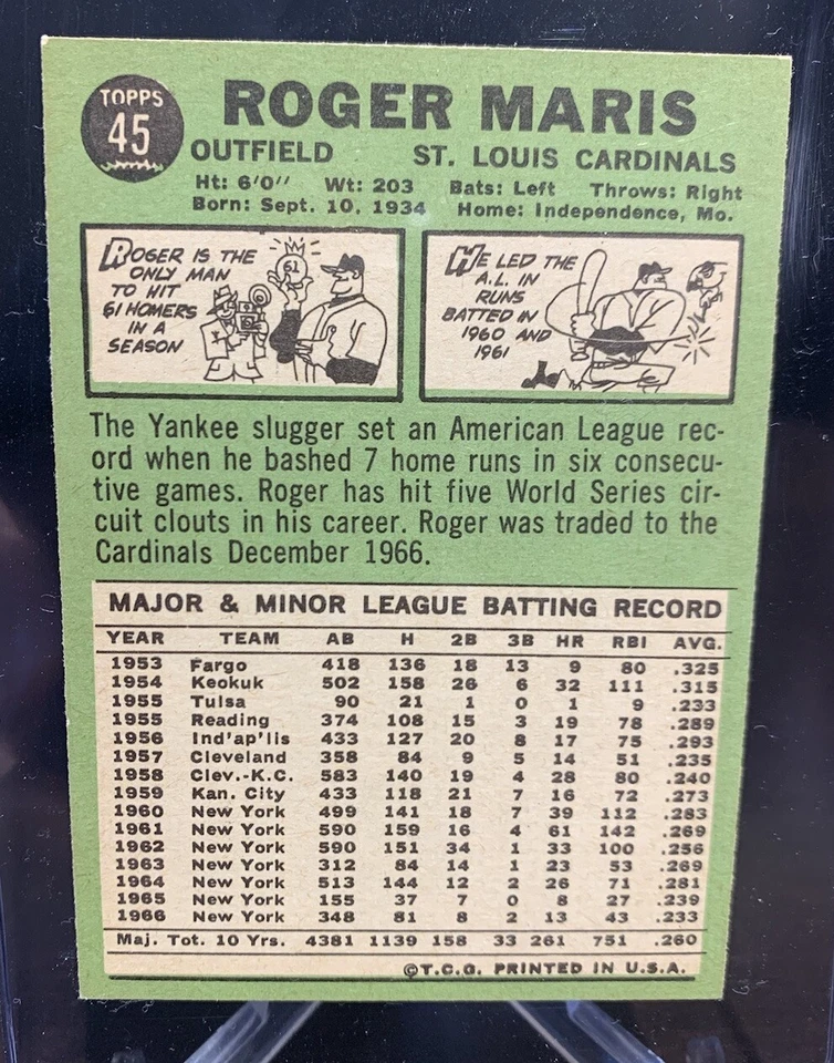 1967 Topps Set-Break No45 Роджер Марис EX-EXMT - Изображение 2 из 2