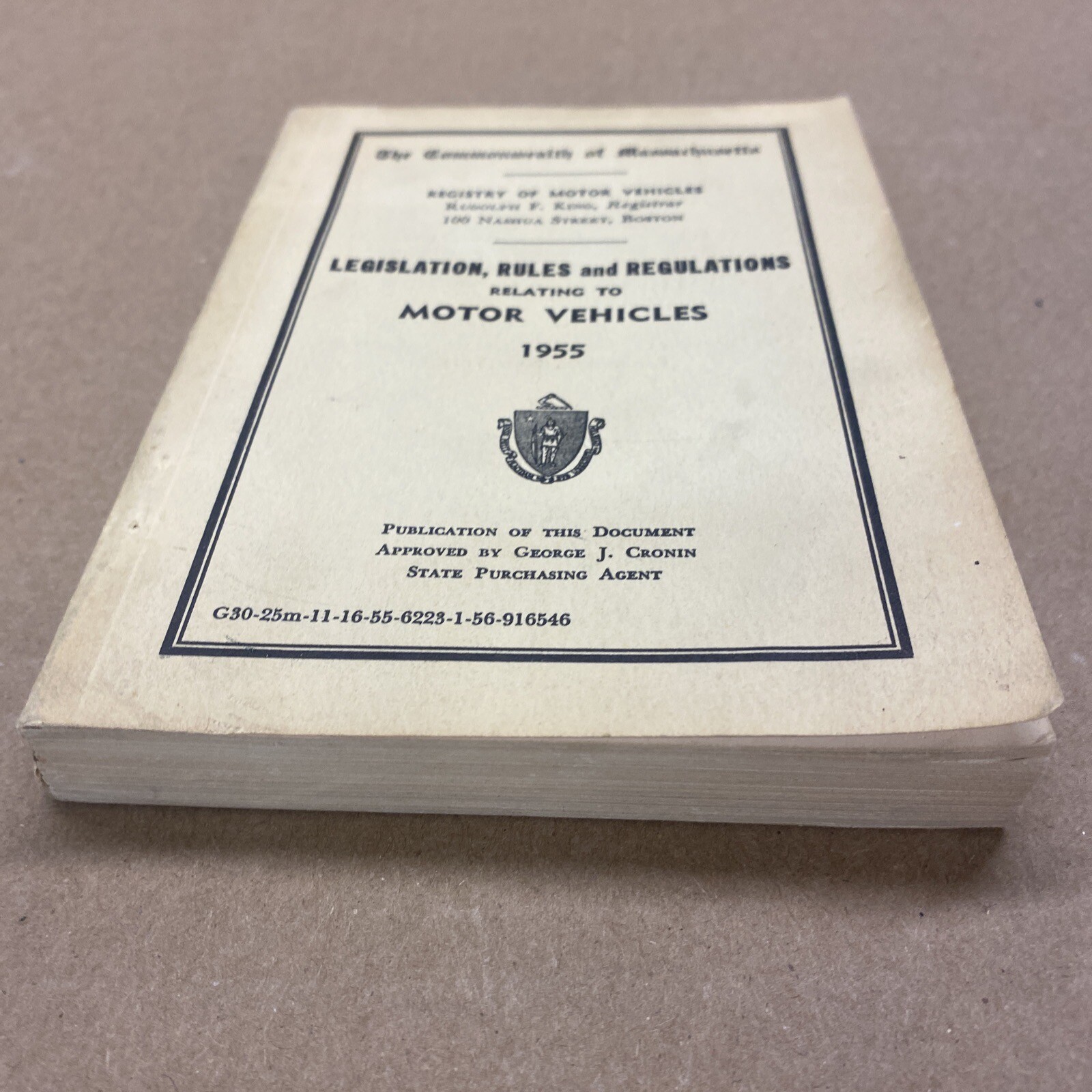Vintage 1955 Massachusetts Registry of Motor Vehicles Legislation Rules