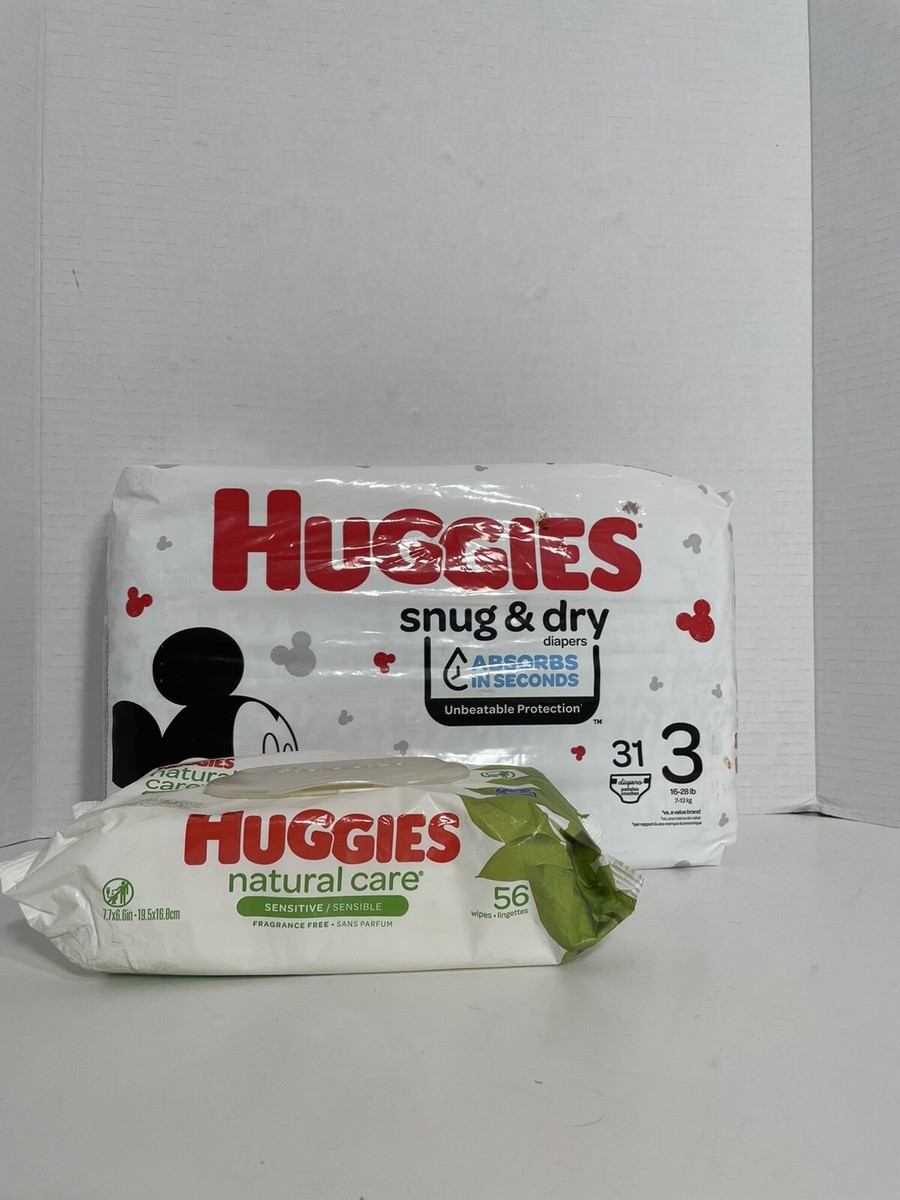 Huggies Snug Dry Diapers Mickey Mouse Disney Size (16-28 lbs) 31 Ct  Wipes