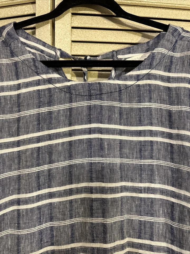 Vestido saco a rayas de lino azul blanco Caslon para mujer talla XL túnica cierre de corbata Foto 4 de 4