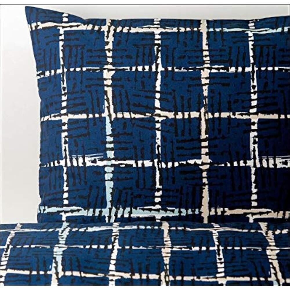 Ikea Alvaxing Duvet Cover & Pillowcase Set Full Queen Blue Check Bedding Set