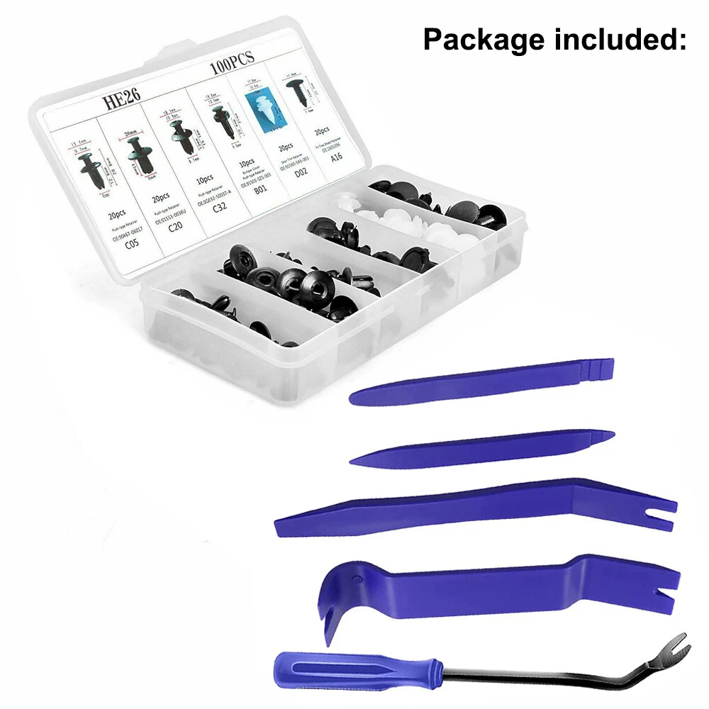 100pcs Car Body Plastic Trim Retainer Fastener Clips Push Pin Fender Bumper Tool