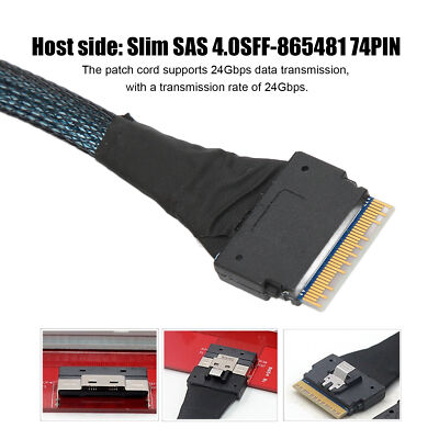 Data Transmission Cable Slim SAS SFF 8654 8i To SFF 8654 8i 24Gbps SAS4.0 30