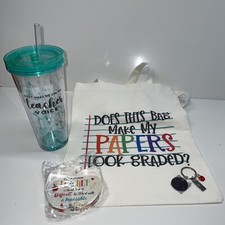 NEW 4- Teacher Appreciation Thank You Gifts Bag Cup Apple Desk Decor Keychain