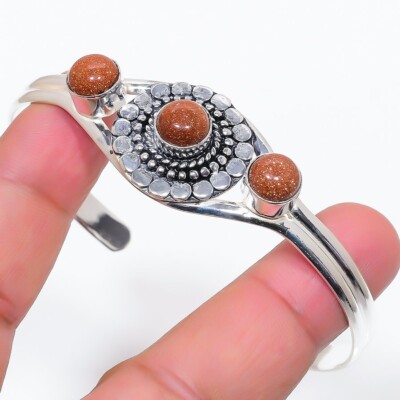 Orange Sunstone Gemstone 925 Sterling Silver Jewelry Adjustable Cuff Bracelet