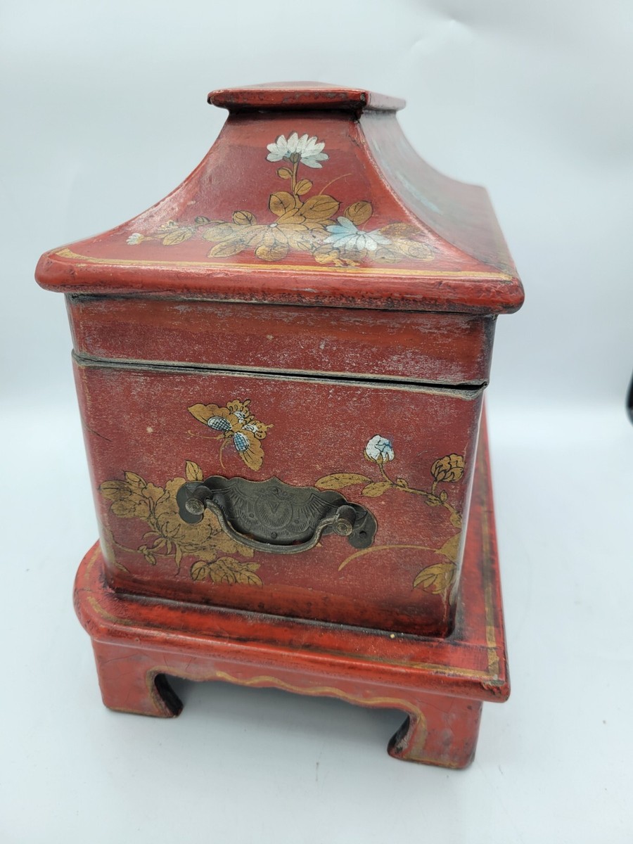 Antique Chinese Qing Dynasty Style Eed Lacquer Box Jewelry