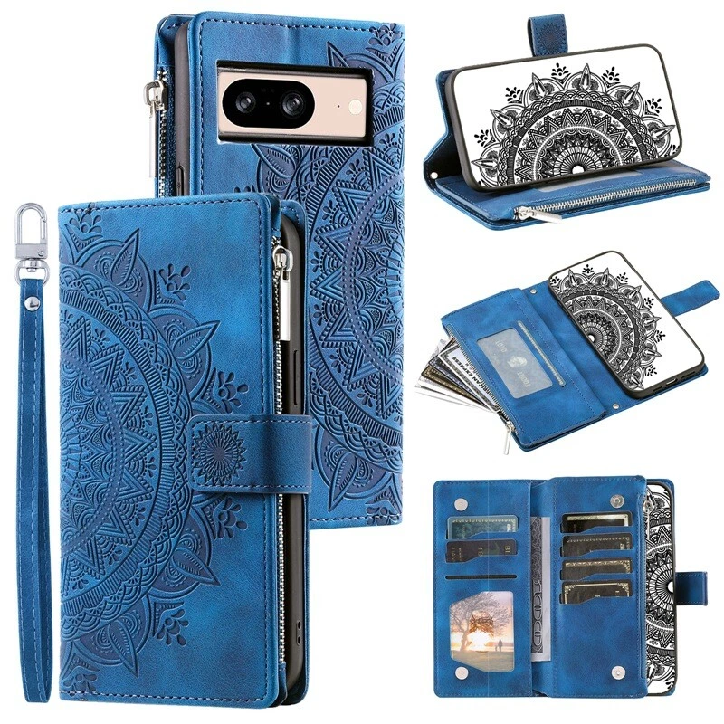 Phone Case For Google Pixel 9 8 7 Pro 6A PU Leather Wallet Flip Cover With Strap