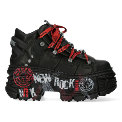 New Rock Stiefel WALL106-C9 Unisex Metallic Schwarz Leder Plateau Gothic Boots