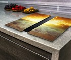 Hob Cover Induction Electric Cooker Chopping Board Glass Set 2 Parts Sea Sunset