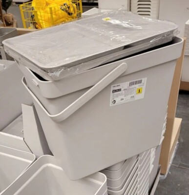 IKEA HÅLLBAR Bin with lid, light gray gallon BRAND NEW-