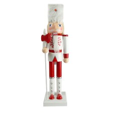 15" Red  White Nutcracker Decoration with Blade Staff  Hand painted Wood