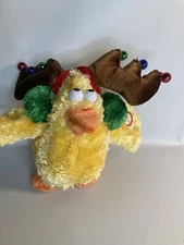 Dan Dee Animated Dancing Chicken  Lights Up antler earmuffs w bells Christmas