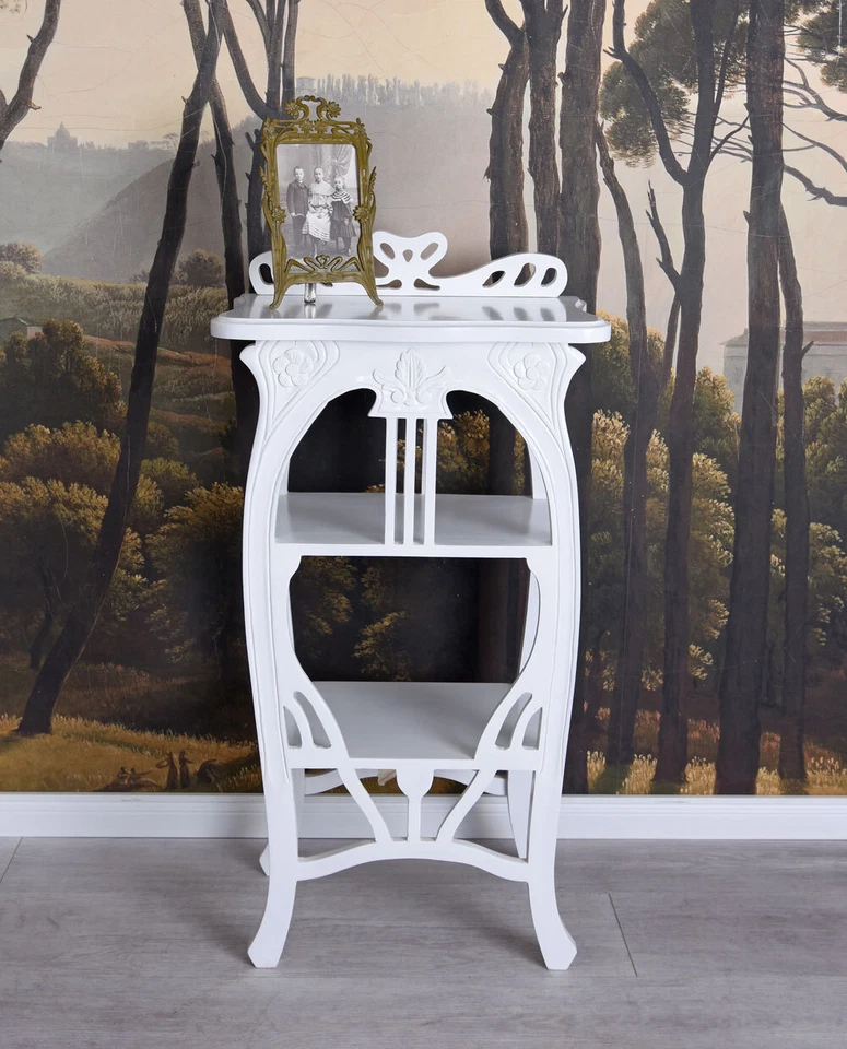 Regal weiß Jugendstil Mahagoni Notenschrank Vintage Tisch Etagere Telefontisch - Bild 3 von 4