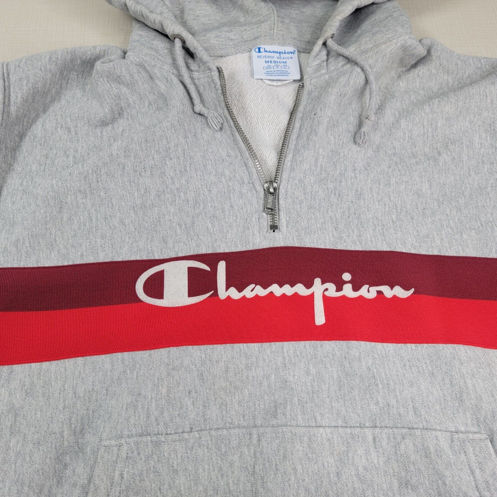 Vintage 90s Champion Reverse Weave Gray w Red Str… - image 2