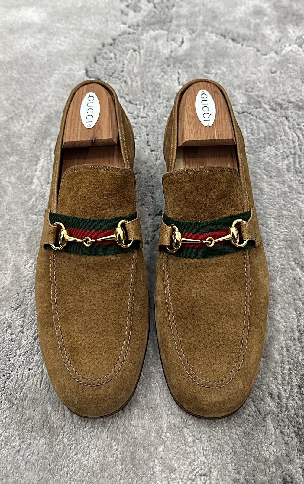 Authentique mocassin Gucci Web vintage en cuir nubuck marron US10 EU43,5 GUCCI/UK9,5