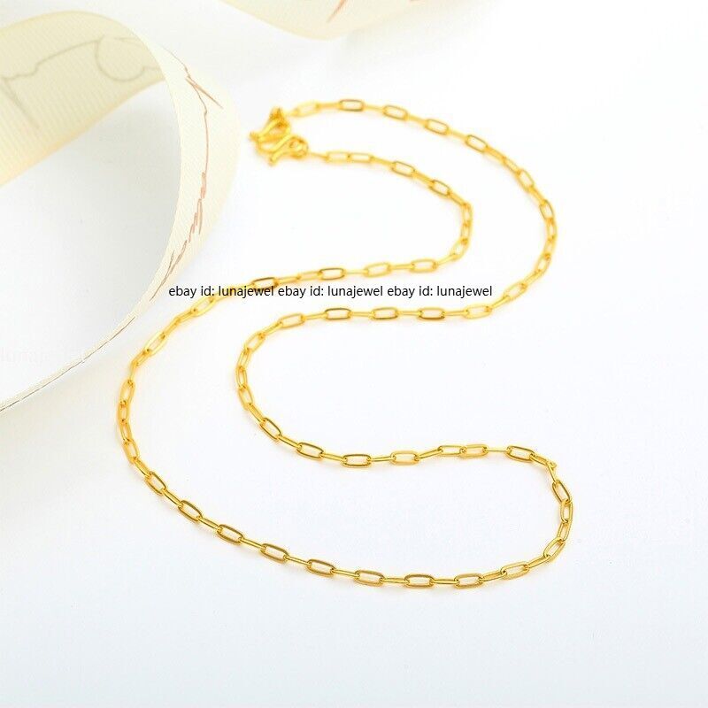 Solid Pure 999 24K Yellow Gold Lucky Square Chain Link Women