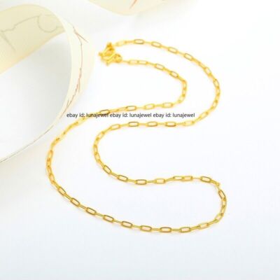 Solid Pure 999 24K Yellow Gold Lucky Square Chain Link Women Necklace  16-18inch