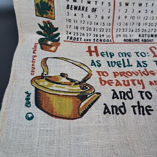 1967 Calendar Towel BLESS THIS KITCHEN Tan Linen by Robert Darr Wert 30" x 16.5" - Picture 3 of 7