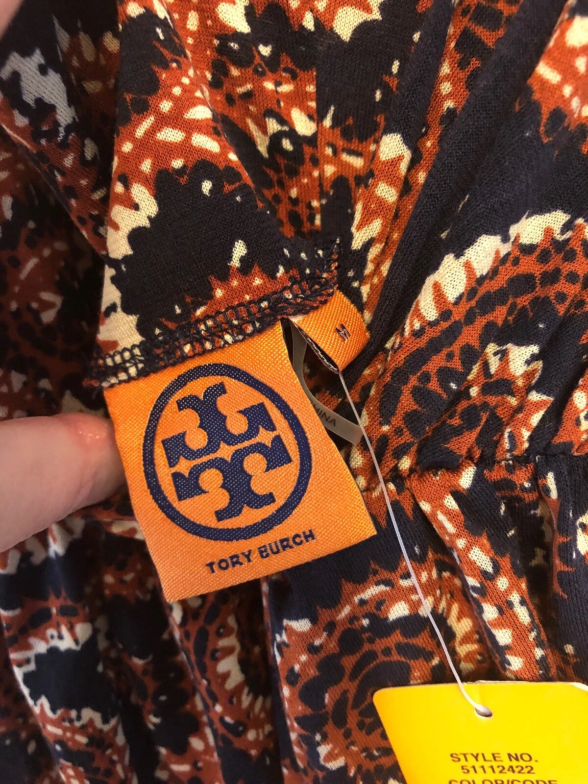 118. Maxi abito Tory Burch blu navy sapello corallo nuovo con etichette M $425