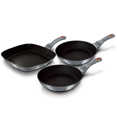 Bratpfannenset + Grillpfanne 20-24-28cm Induktion Aluminium Antihaftbeschichtung