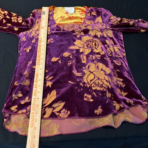 Johnny Was Women's Vida Purple Floral Burnout velvet silk blend blouse size xs - Picture 13 of 15