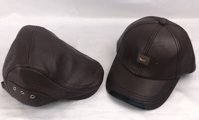 JAMONT Leather Ivy Flat Cap Mens Adjustable Brown hats PU peaked Baseball  Cap