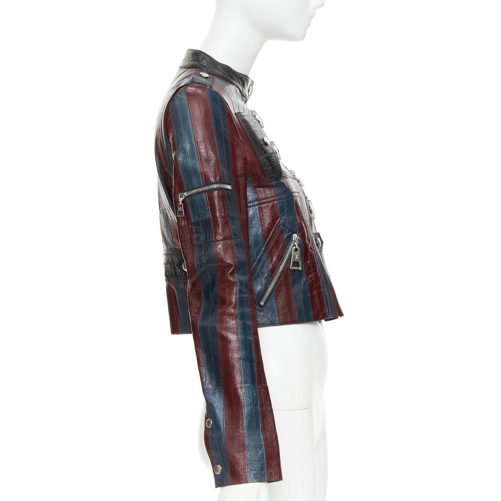 LOUIS VUITTON（LV） Giacca moto Louis Vuitton 2015 Runway blu navy bordeaux pelle anguilla FR36 S