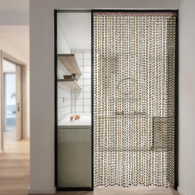 Boho Natural Wood and Bamboo Beaded Curtain for Doorway