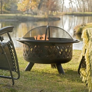 36 Inch Rubbed Bronze Fire Pit With Grill Grate Spark Screen