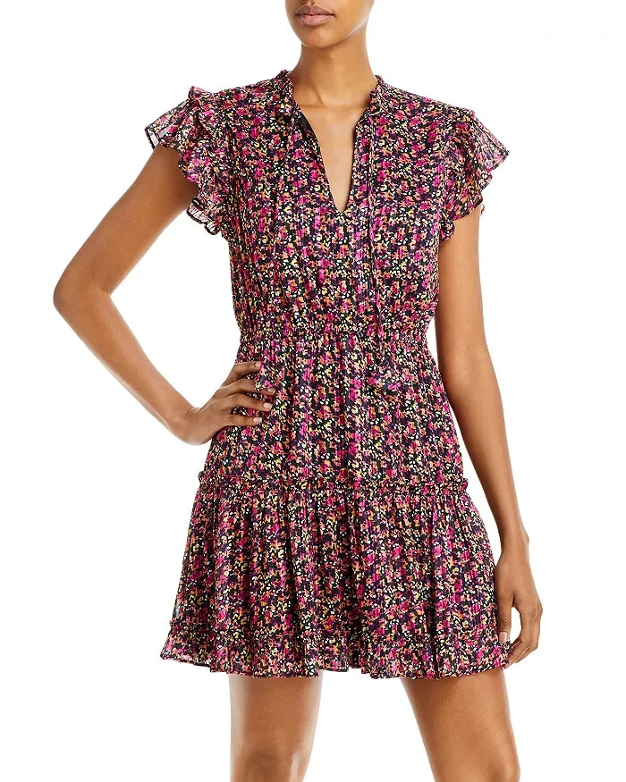 Aqua BLACK/PINK/ORANGE Women's Ditsy Floral Tassel Tie Mini Dress