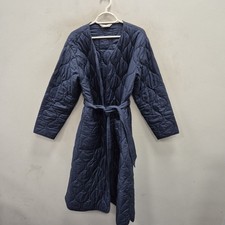 Barbour x Alexa Chung Martha Onion Quilted Navy Belted Tie Open Parka Coat Uk 10