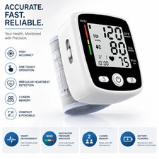 Digital Wrist Blood Pressure Monitor Automatic BP Machine Heart Rate LCD Display