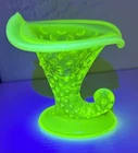 Vintage Fenton Hobnail Topaz Opalescent Yellow Vaseline Uranium Glass Cornucopia