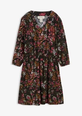 Tunika-Kleid aus weicher Viskose Gr. 36 Schwarz/Dunkeloliv Bunt Damenkleid Neu