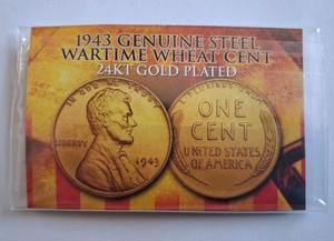 1943-D Steel Wheat Penny 24 KT Gold Plated
