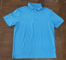 Men s Vineyard Vines Size L Performance Light Blue Striped Golf Polo Stretch