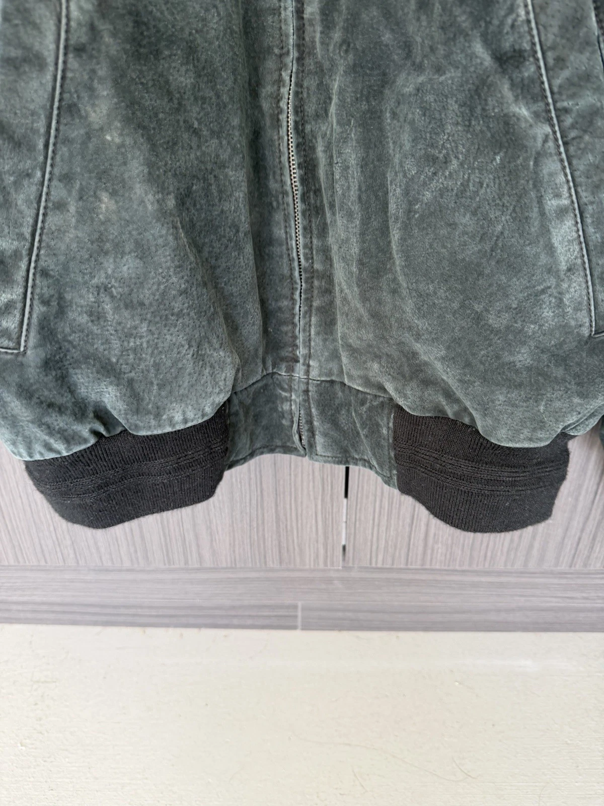 Vintage Croft & Barrow Green Suede Leather Bomber Jacket Mens M Quilted 90s - product detail image 5