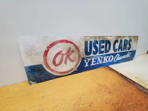 OK Chevrolet Used Cars Painted Sign 24x6" Vintage Look Retro Day 2 VTG