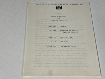 PREDATOR Arnold Schwarzenegger 1987 RARE Original Press Release (not poster)