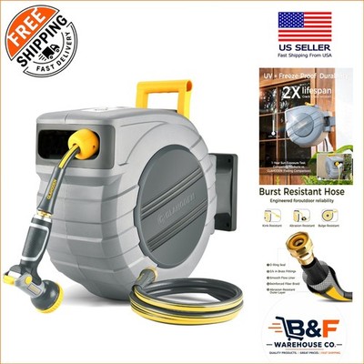 Durable 5/8 in x 65 ft Retractable Hose Reel with Heavy-Duty Wall Mount System