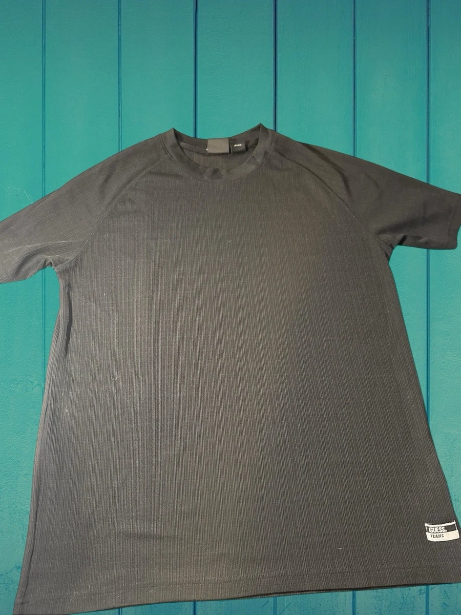 Camisa de hombre Guess Jeans texturizada manga corta rara negra difícil de encontrar clásica talla XL NUEVA SIN ETIQUETAS
