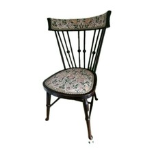 Antique Spindle Back Upholstered Bedroom Chair Solid Wood Country Floral Vintage
