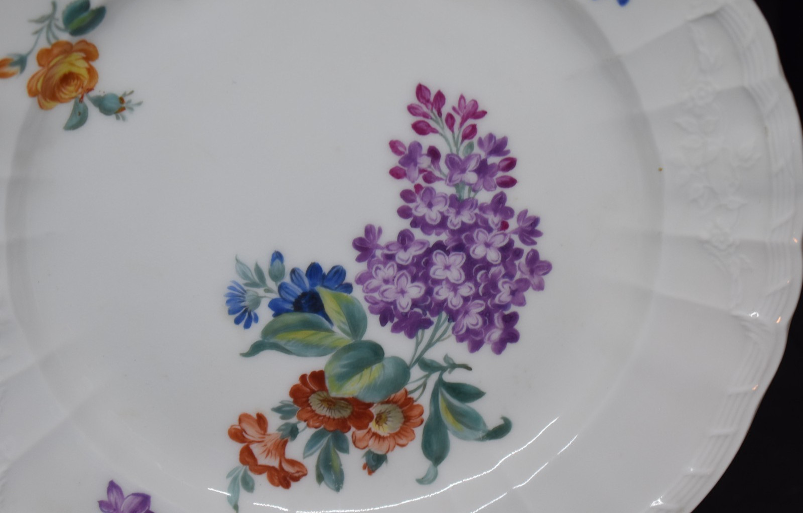 KPM Porcelain Hand Painted Plate Signed Anton Herder 1903-1935 Flowers Lilac