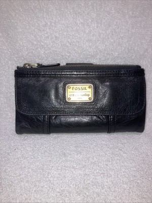 Fossil Emory Womens Soft Black Leather Organizer Wallet Clutch Model SL7984001
