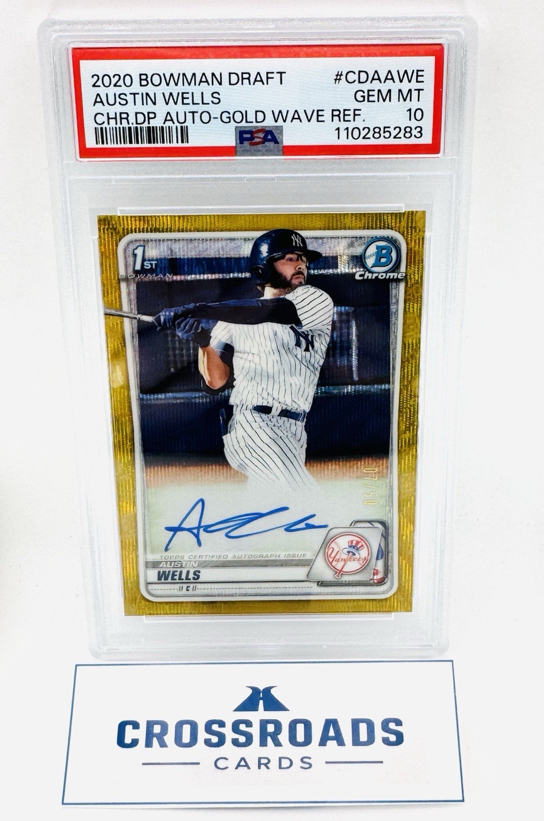 2020 Bowman Chrome Austin Wells Auto Gold Wave Ref. 7/50 RC PSA 10 Gem Mint