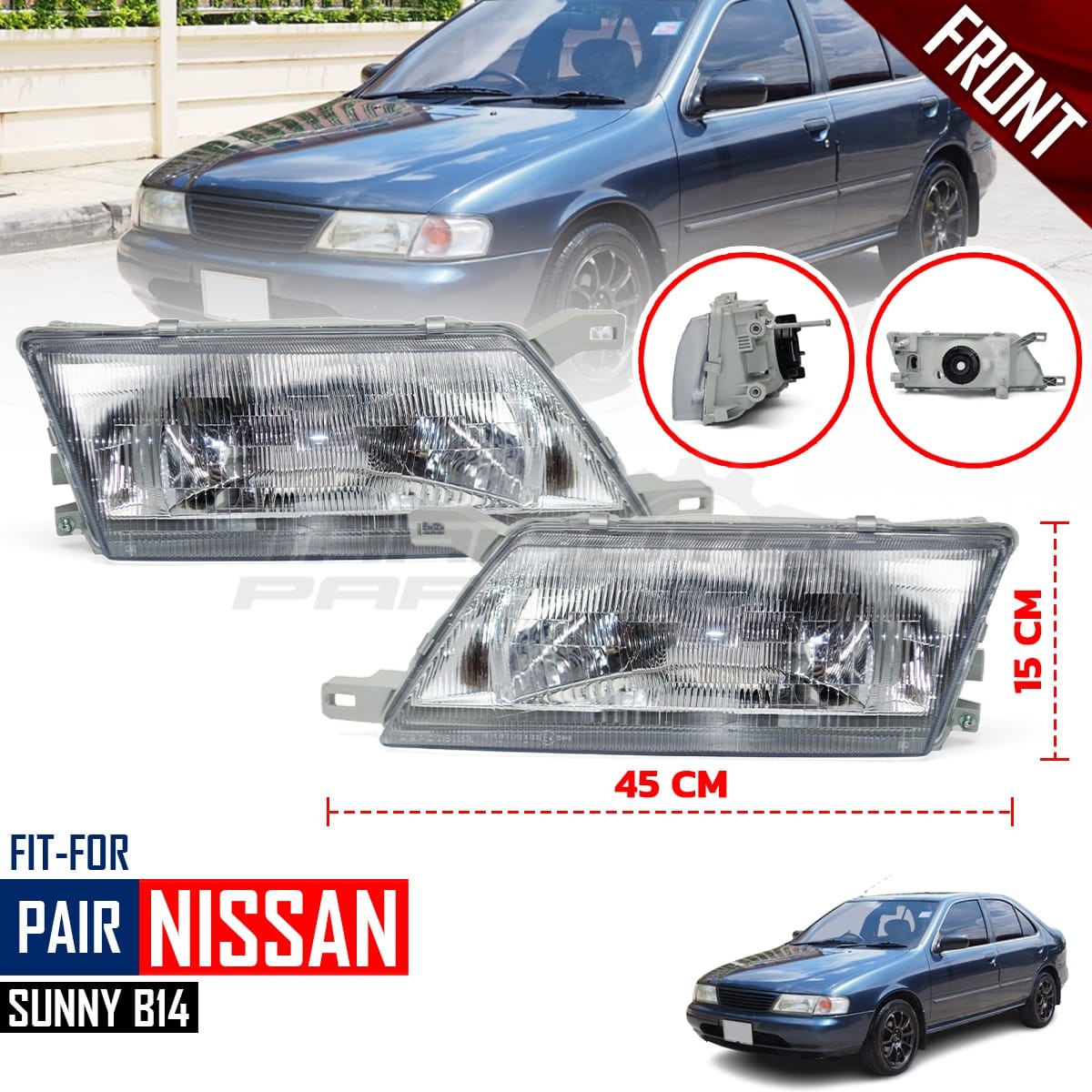 Head Lights Front Lamp Pair Clear Lens Fit Nissan Sunny B14