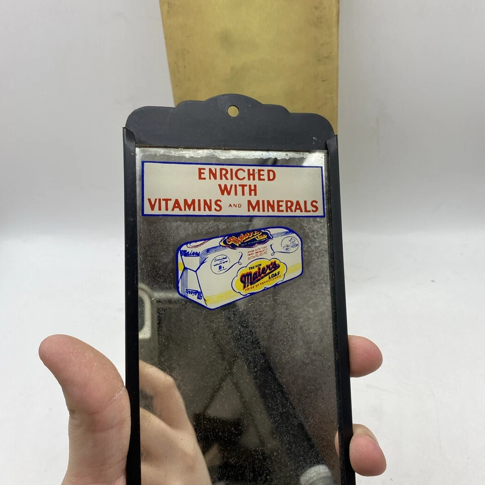 NOS 1950s MAIERS BREAD MIRROR PAINTED METAL SIGN GENERAL STORE COUNTRY GAS 21 - Image 2 of 4