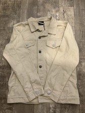 NWT Victorious World Tour Denim Trucker Jacket Large Cream Distressed Patches