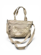 Kipling Borsa a Tracolla Oro Metallizzato Beige Ciondolo Scimmia, Tasche Multiple